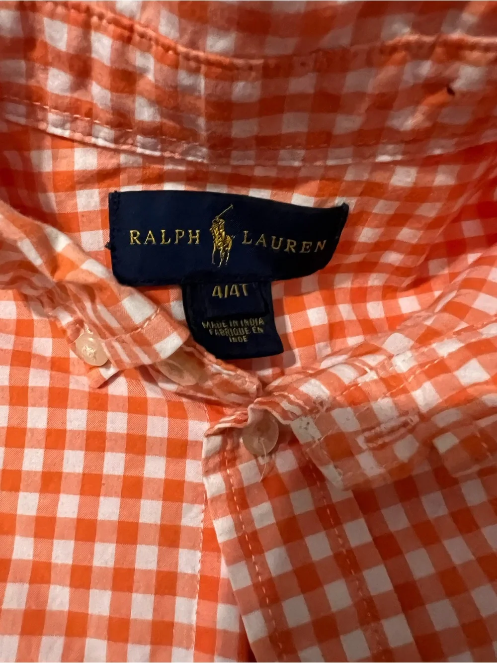 Ralph Lauren Orange and White Gingham Button-Down Shirt - Kids